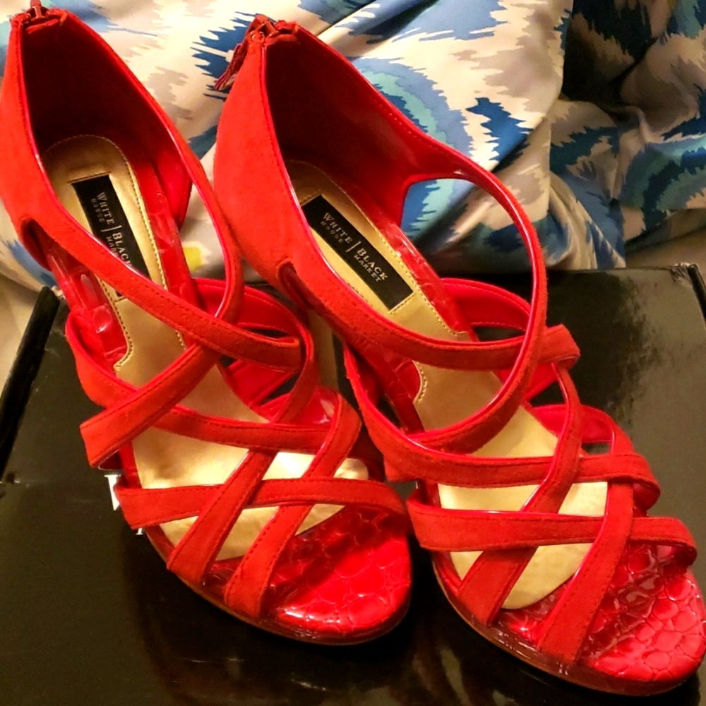White House Black Market Suede/leather platform strappy high heel.